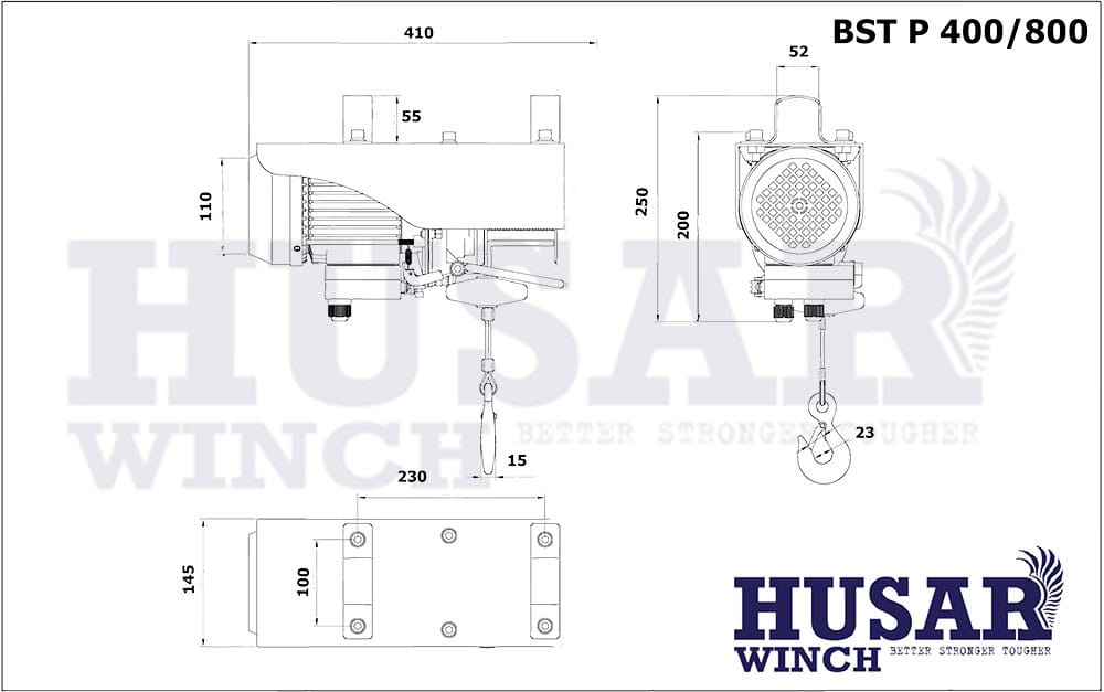 Husar Winch wyciągarka elektryczna warsztatowa BST P 400/800 z pilotem bezprzewodowym